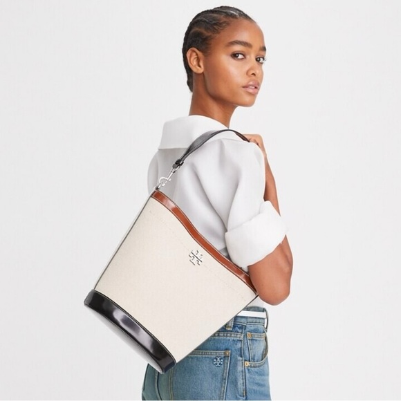 New Tory Burch McGraw Canvas Bucket Bag​ - Picture 1 of 7